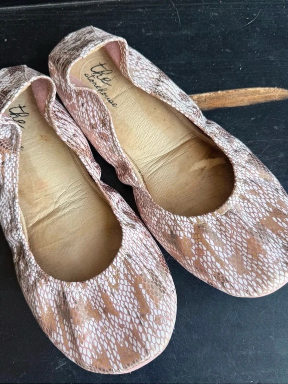 Storehouse leather pink snake print ballet flats - size 12